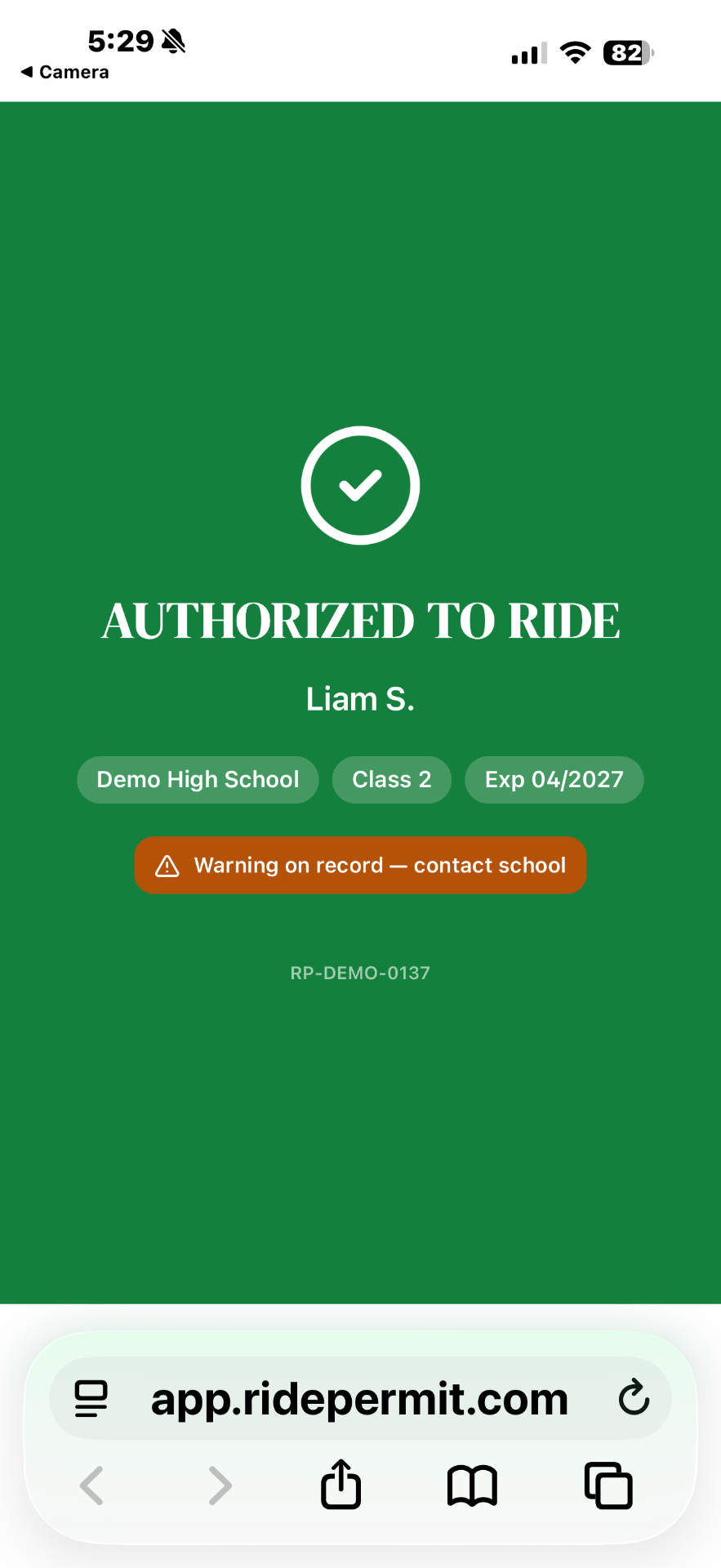 Authorized with warning verification screen